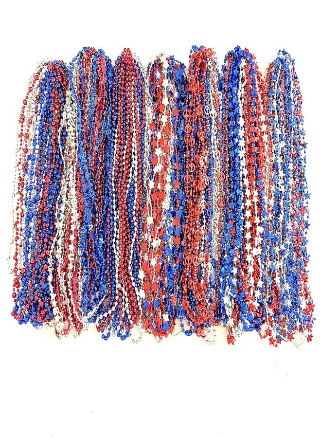 GZYSSL 102 Pcs 4th of July Beads Necklaces Independence Day Red Blue Silver Bead Necklaces Party Favors Fourth of July Patriotic Parade Beads Party Celebration Favors Decorations - Image 1